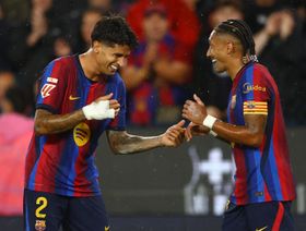 شاهد.. برشلونة يستعرض عضلاته بفضل هاتريك رافينيا وقذائف كانسيلو