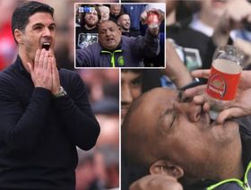 مشجع مانشستر سيتي يثير ضجة بزجاجة أرسنال في احتفالات الفوز