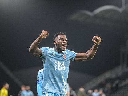 لاعب أجاكسيو عمر غونزاليس يحتفل بفوز فريقه على أولمبيك مارسيليا بالدوري الفرنسي - 8 أكتوبر 2022 - Twitter/ACAjaccio
