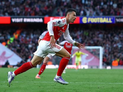 غابرييل مارتنيلي مهاجم أرسنال يحتفل بهدفه في مرمى مانشستر سيتي في الدوري الإنجليزي الممتاز - 21 سبتمبر 2025 - Reuters