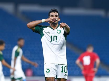 سعد الناصر لاعب منتخب السعودية الأولمبي يحتفل بهدف في مرمى لبنان - 9 سبتمبر 2023  - X/SaudiNT