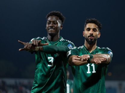 احتفال لاعبي منتخب السعودية بتسجيل هدف في مرمى الأردن بتصفيات كأس العالم 2026 - 21 نوفمبر 2023 - X/@SaudiNT