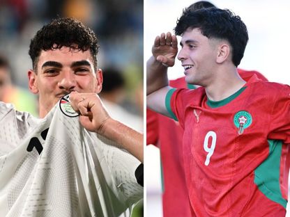 صورة مركبة لفرحة لاعبي منتخبي المغرب ومصر بالتأهل لربع نهائي كأس أمم إفريقيا تحت 20 عاما - X/@EFA - EnMaroc
