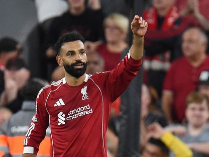 المصري محمد صلاح يحتفل بهدفه في مرمى بورنموث بافتتاح مباريات الدوري الإنجليزي الممتاز - 15 أغسطس 2025 - Reuters