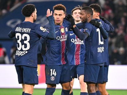 احتفال لاعبي باريس سان جيرمان بهدف عثمان ديمبيلي ضد باريس أف سي بالدوري الفرنسي - 4 يناير 2026 - X/Ligue1