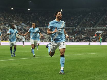 عمر مرموش يحتفل بهدفه خلال مباراة نيوكاسل ومانشستر سيتي في كأس الاتحاد الإنجليزي - 7 مارس 2026 - Reuters