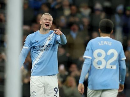 إيرلينغ هالاند مهاجم مانشستر سيتي يحتفل بهدفه أمام وست هام بالدوري الإنجليزي - 20 ديسمبر 2025 - Reuters