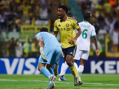 احتفال كينغسلي كومان لاعب النصر بتسجيل هدف في مرمى الأهلي القطري بنصف نهائي دوري أبطال آسيا 2 -22 أبريل 2026 - X/@AlNassrFC