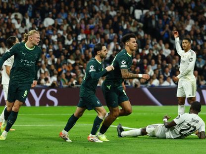 نيكو أورايلي لاعب مانشستر سيتي يحتفل بهدفه في مرمى ريال مدريد بدوري أبطال أوروبا - 10 ديسمبر 2025 - Reuters