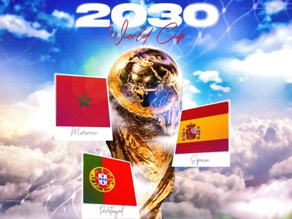 شعار خاص بتنظيم المغرب البرتغال وإسبانيا لكأس العالم 2030 - twitter/FRMFOFFICIEL