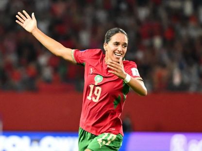 لاعبة منتخب المغرب للسيدات سكينة أوزراوي ديكي تحتفل بتسجيل هدف التقدم أمام جنوب إفريقيا في ربع نهائي كأس أمم إفريقيا - 8 أغسطس 2026 - CAFwomen/x