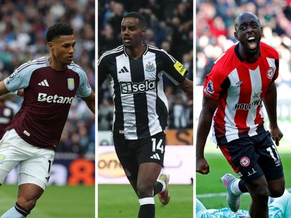 لاعب برنتفورد يوان ويسا ولاعب أستون فيلا أولي واتكينز ولاعب نيوكاسل ألكسندر إيزاك في صورة مركبة - الشرق - الشرق