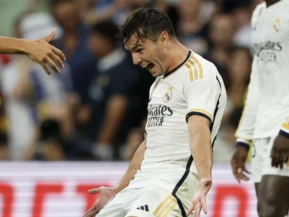 إبراهيم دياز يحتفل بهدفه مع ريال مدريد أمام لاس بالماس في الليغا 2023 - Reuters