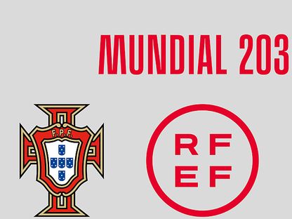 شعارات اتحادات كرة القدم في البرتغال وإسبانيا وأوكرانيا خلال تقديم ملف الترشح لاستضافة كأس العالم 2030 - TWITTER/@rfef