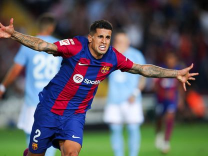 جواو كانسيلو يحتفل بهدف برشلونة الثالث في مرمى سيلتا فيغو بالدوري الإسباني - 23 سبتمبر 2023 - Reuters 