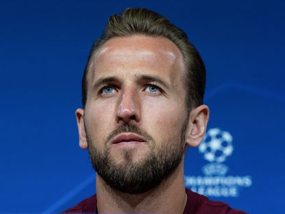 هاري كين خلال المؤتمر الصحفي قبل مباراة بايرن ميونيخ ومانشستر يونايت في دوري أبطال أوروبا  - AFP
