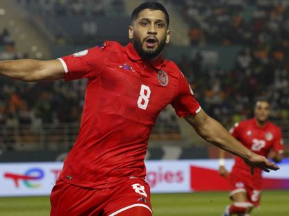 حمزة رفيع بعد تسجيله هدفاً لتونس في مرمى مالي بكأس الأمم الإفريقية - 20 يناير 2024 - Reuters 