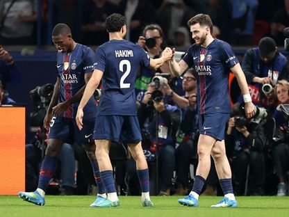 خفيتشا كفاراتسخيليا يحتفل بهدفه في مباراة باريس سان جيرمان وليفربول بدروي أبطال أوروبا - 8 أبريل 2026 - Reuters