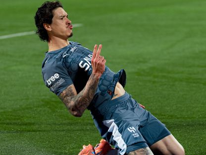 احتفال داروين نونيز مهاجم الهلال بتسجيل هدف في مرمى ضمك بالدوري السعودي - 4 يناير 2026 - X/@Alhilal_FC