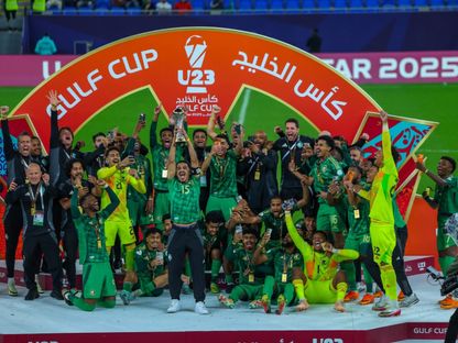 احتفال لاعبي السعودية بالتتويج بلقب كأس الخليج تحت 23 عاماً - 16 ديسمبر 2025 - X/@SaudiNT