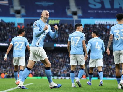 إيرلينغ هالاند مهاجم مانشستر سيتي يحتفل بهدفه الأول أمام وست هام في الدوري الإنجليزي - 20 ديسمبر 2025 - Action Images via Reuters