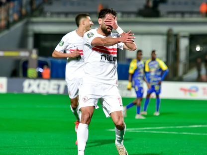 عدي الدباغ يحتفل بهدفه في مباراة الزمالك وأوتوهو بكأس الكونفدرالية الإفريقية لكرة القدم - 22 مارس 2026 - X/ZSCOfficial