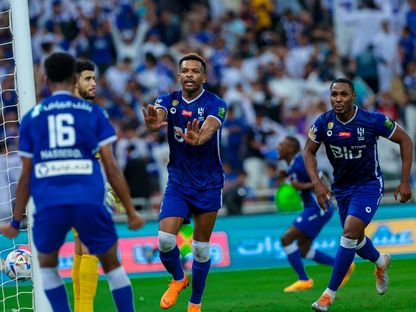 احتفال لاعبي الهلال بتسجيل هدف التعادل في مرمى الوحدة بنهائي كأس خادم الحرمين الشريفين - 12 مايو 2023  - twitter@Alhilal_FC