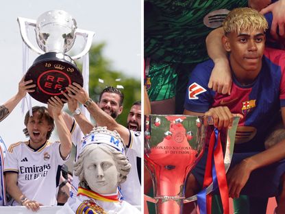 صورة مركبة من آخر تتويج لكل من برشلونة وريال مدريد بلقب الدوري الإسباني - الشرق