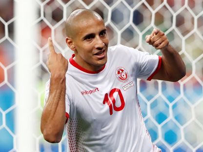 التونسي وهبي الخزري يحتفل بهدفه في مرمى بنما في كأس العالم 2018 - REUTERS