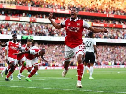 ويليام ساليبا مدافع أرسنال يحتفل بعد تسجيل هدف في فولهام - 27 أغسطس 2022 - reuters