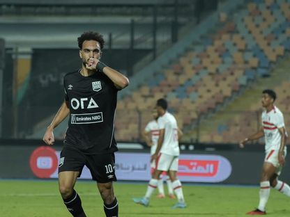 مصطفى زيكو مهاجم زد يحتفل بهدفه في شباك الزمالك - 3 نوفمبر 2023 - FACEBOOK/ZEDFC