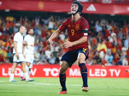 غافي لاعب منتخب إسبانيا يحتفل بهدفه في مرمى قبرص بتصفيات "يورو 2024" - 12 سبتمبر 2023  - X/SEFutbol