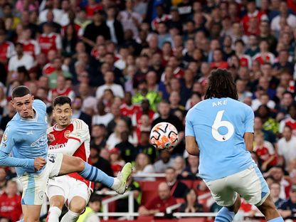 غابرييل مارتينيلي لحظة تسجيل هدف فوز أرسنال في مرمى مانشستر سيتي بالدوري الإنجليزي الممتاز - 8 أكتوبر 2023  - X/Arsenal