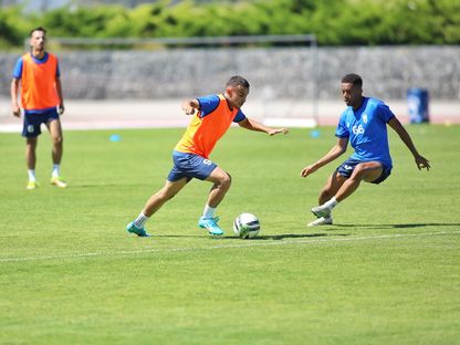 خلال حصة تدريبية لنادي الحزم قبل المباراة ودية ضد ليشوييش البرتغالي - 14 يوليو 2023 - Twitter/alhazem_fc