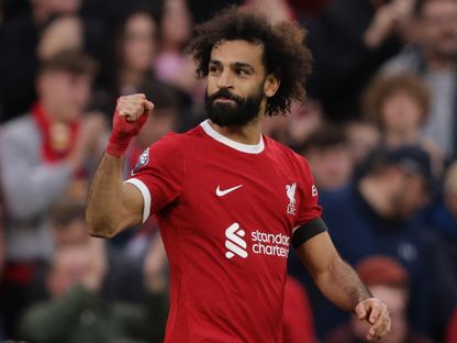 محمد صلاح بعد تسجيله هدفاً لليفربول في مرمى نوتنغهام فورست - 29 أكتوبر 2023 - AFP