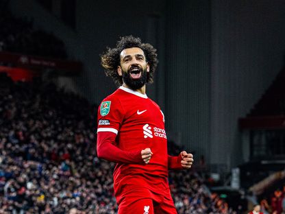 النجم المصري محمد صلاح مهاجم ليفربول يحتفل بهدفه في شباك وست هام يونايتد - 20 ديسمبر 2023 - X/LFC