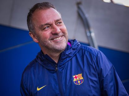 مدرب برشلونة هانزي فليك خلال التدريبات قبل مواجهة نيوكاسل في دوري أبطال أوروبا - 17 مارس 2026 - X@FCBarcelona
