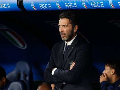 جيانلويغي بوفون حارس مرمى يوفنتوس وإيطاليا السابق خلال مباراة إيطاليا وبلجيكا في دوري الأمم الأوروبية - 10 أكتوبر 2024 - Reuters