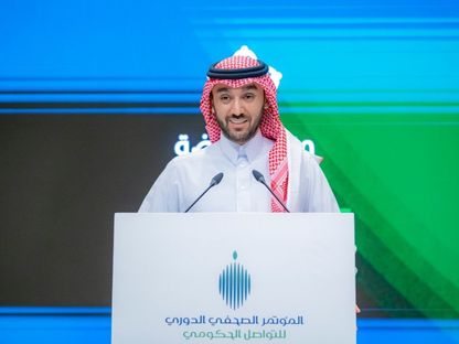  الأمير عبدالعزيز بن تركي الفيصل وزير الرياضة السعودي خلال مؤتمر صحافي دوري للتواصل الحكومي - TWITTER/@gsaksa