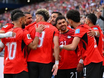 لاعبو مصر يحتفلون بهدف محمود صابر في مرمى إيران في كأس العالم - 27 يونيو 2026 - IMAGN IMAGES via Reuters Connect