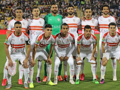 لاعبو الزمالك قبل مباراة كأس الاتحاد الإفريقي أمام الترجي التونسي في 14 فبراير 2020 - AFP