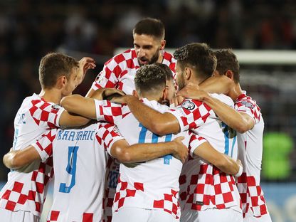 لاعبو كرواتيا يحتفلون بتسجيل هدف في شباك أرمينيا ضمن تصفيات يورو 2024 - 11 سبتمبر 2023 - reuters
