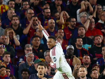كيليان مبابي يحتفل بهدفه في مباراة برشلونة وريال مدريد بالدوري الإسباني - 25 أكتوبر 2026 - Reuters