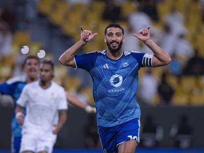 احتفال سعيد بن رحمة لاعب نيوم بتسجيل هدف في مرمى الدرعية بالدوري السعودي - 30 أكتوبر 2026 - X/@NEOMSportsClub