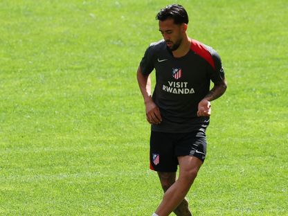 نيكولاس غونزاليز خلال تدريبات أتلتيكو مدريد قبل مباراة أرسنال في دوري أبطال أوروبا - 28 أبريل 2026 - Reuters