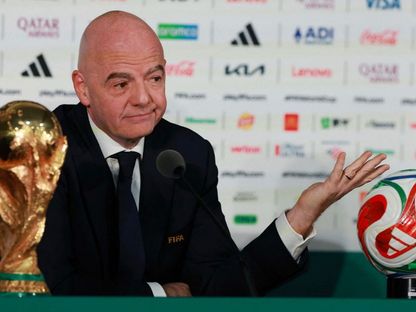 جياني إنفانتينو رئيس فيفا خلال مؤتمر تقديمي لنهائيات كأس العالم قبل الحفل الافتتاحي في المكسيك - 10 يونيو 2026 - reuters