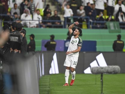 سالم الدوسري بعد تسجيله هدفاً للسعودية في مرمى طاجيكستان بالتصفيات الآسيوية لـكأس العالم - 21 مارس 2024 - X/@SaudiNT