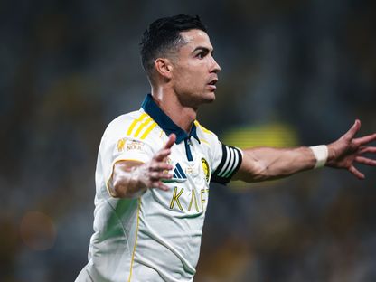 احتفال كريستيانو رونالدو نجم النصر بهدفه في مرمى ضمك بالدوري السعودي - 21 مايو 2026 - X/@AlNassrFC
