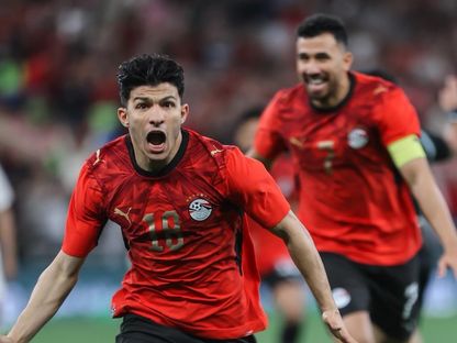 إسلام عيسى لاعب مصر يحتفل بهدفه أمام السعودية في لقاء ودي بجدة - 27 مارس 2026 - X@EFA
