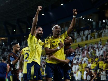 محمد سيماكان مدافع النصر يحتفل بهدفه في مرمى الهلال في دوري روشن السعودي - 12 مايو 2026 - Reuters